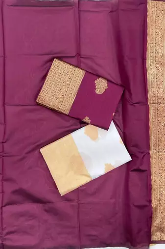 White silk blend jacuard work festival saree with unstitched blouse piece