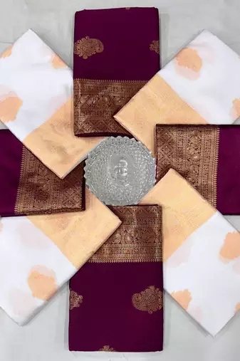 Wine silk blend jacuard work festival saree with unstitched blouse piece