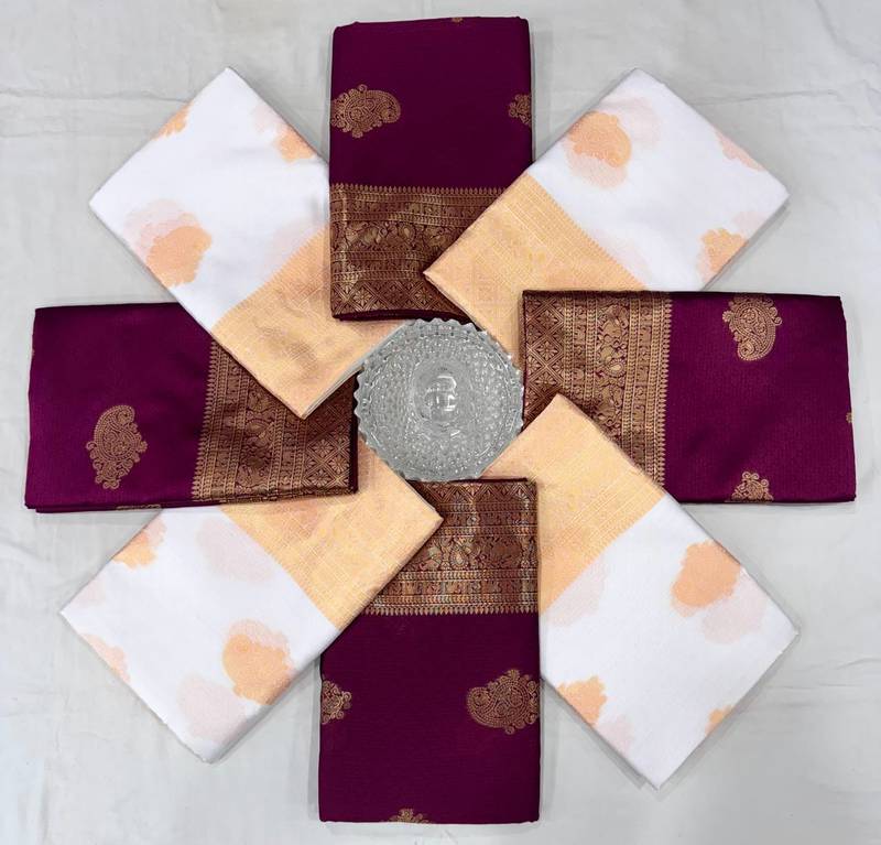 Wine silk blend jacuard work festival saree with unstitched blouse piece
