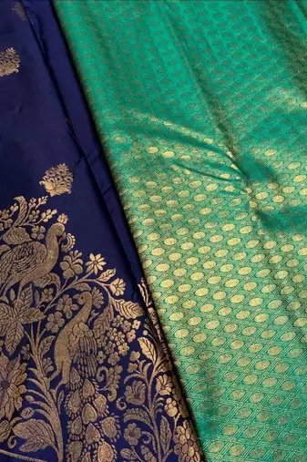Blue silk blend jacuard work festival saree with unstitched blouse piece