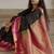 Black silk blend jacuard work festival saree with unstitched blouse piece