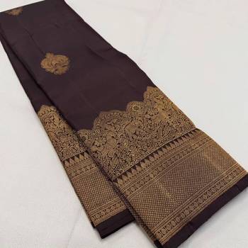 Brown silk blend jacuard work festival saree with unstitched blouse piece 1