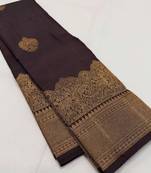 Brown silk blend jacuard work festival saree with unstitched blouse piece