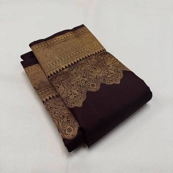 Brown silk blend jacuard work festival saree with unstitched blouse piece 2