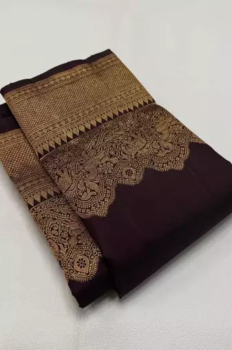 Brown silk blend jacuard work festival saree with unstitched blouse piece