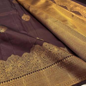 Brown silk blend jacuard work festival saree with unstitched blouse piece 3