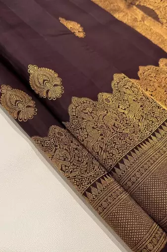 Brown silk blend jacuard work festival saree with unstitched blouse piece