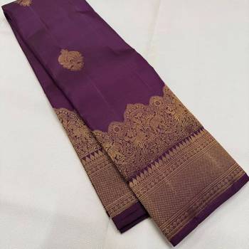 Purple silk blend jacuard work festival saree with unstitched blouse piece 1