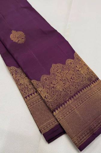 Purple silk blend jacuard work festival saree with unstitched blouse piece