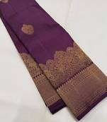 Purple silk blend jacuard work festival saree with unstitched blouse piece