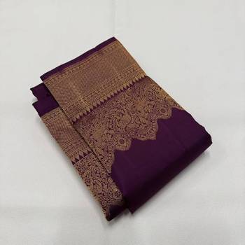 Purple silk blend jacuard work festival saree with unstitched blouse piece 2