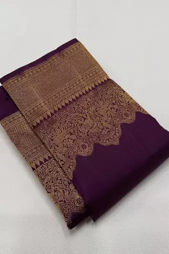 Purple silk blend jacuard work festival saree with unstitched blouse piece