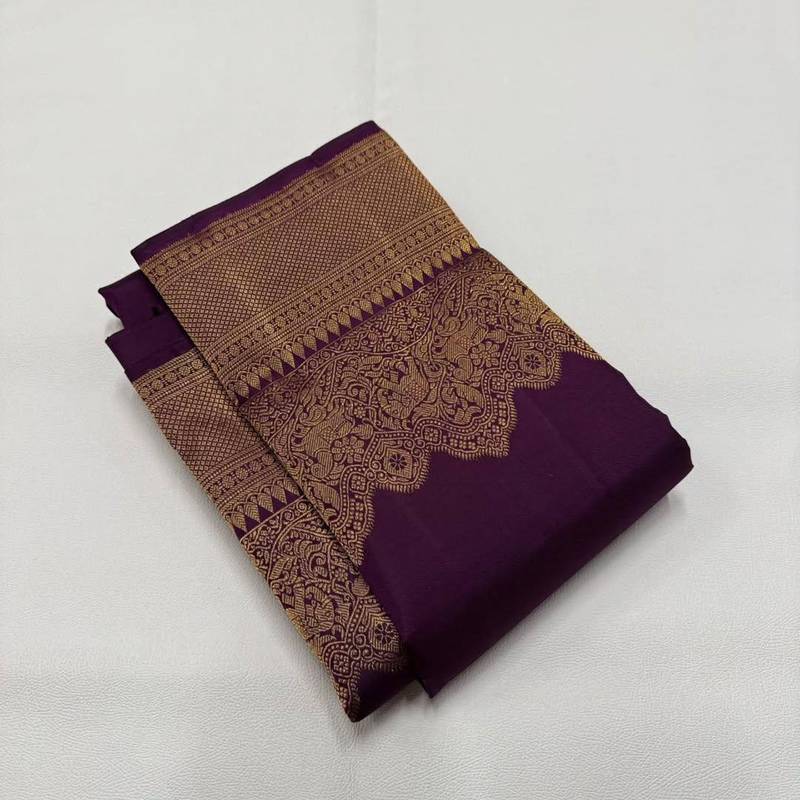 Purple silk blend jacuard work festival saree with unstitched blouse piece