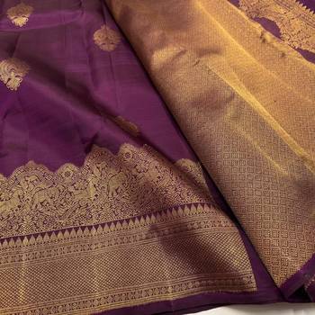 Purple silk blend jacuard work festival saree with unstitched blouse piece 3