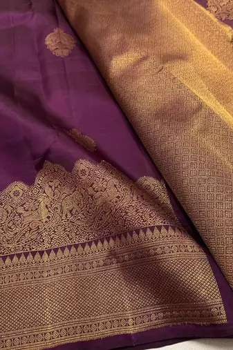 Purple silk blend jacuard work festival saree with unstitched blouse piece