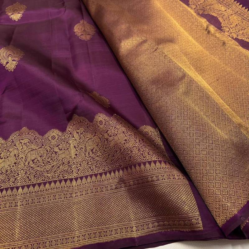 Purple silk blend jacuard work festival saree with unstitched blouse piece