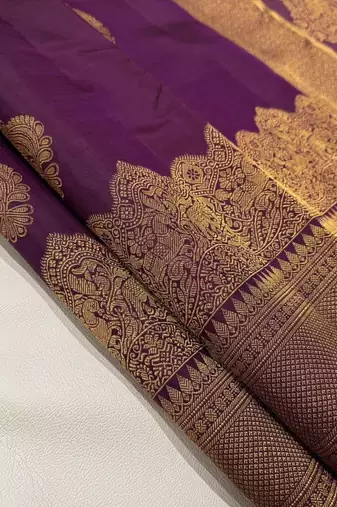 Purple silk blend jacuard work festival saree with unstitched blouse piece