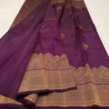 Purple silk blend jacuard work festival saree with unstitched blouse piece 5
