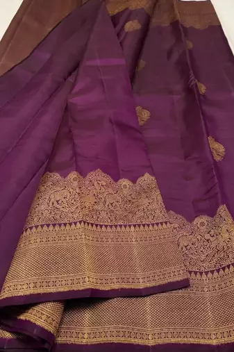 Purple silk blend jacuard work festival saree with unstitched blouse piece