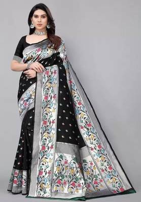 Black silk blend jacuard work festival saree with unstitched blouse piece 2