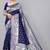 Blue silk blend jacuard work festival saree with unstitched blouse piece