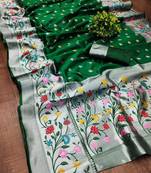 Green silk blend jacuard work festival saree with unstitched blouse piece