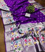Purple silk blend jacuard work festival saree with unstitched blouse piece