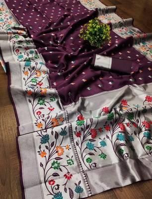 Wine silk blend jacuard work festival saree with unstitched blouse piece 1
