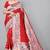 Red silk blend jacuard work festival saree with unstitched blouse piece