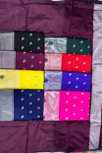 Yellow silk blend jacuard work festival saree with unstitched blouse piece