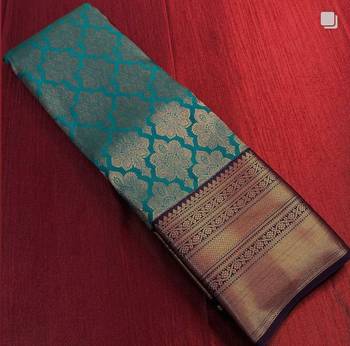 Sky purple silk blend jacuard work festival saree with unstitched blouse piece 1
