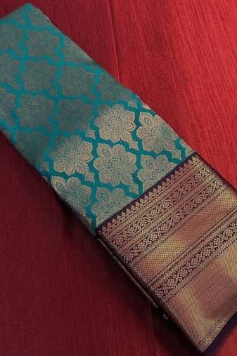 Sky purple silk blend jacuard work festival saree with unstitched blouse piece