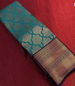 Sky purple silk blend jacuard work festival saree with unstitched blouse piece