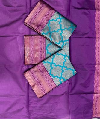 Sky purple silk blend jacuard work festival saree with unstitched blouse piece 5