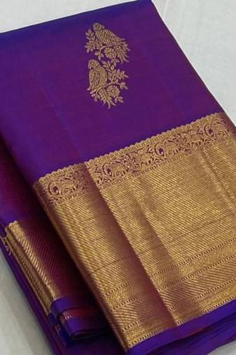 Purple silk blend jacuard work festival saree with unstitched blouse piece