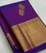 Purple silk blend jacuard work festival saree with unstitched blouse piece