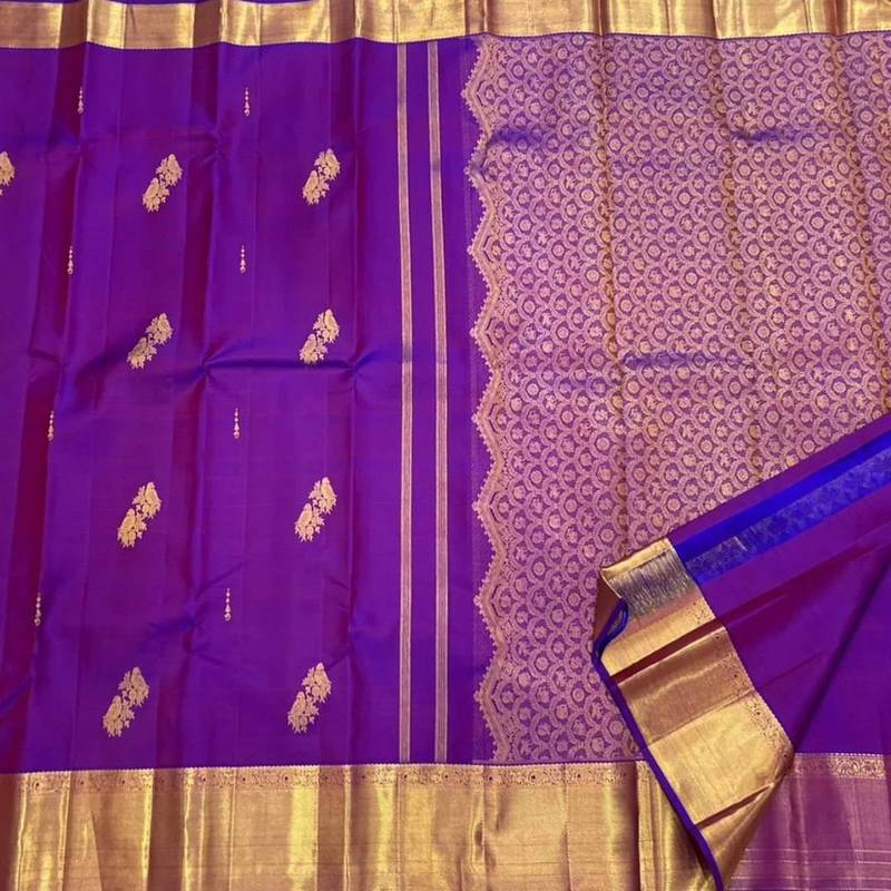Purple silk blend jacuard work festival saree with unstitched blouse piece