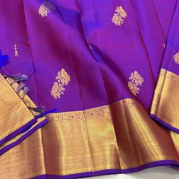 Purple silk blend jacuard work festival saree with unstitched blouse piece 4