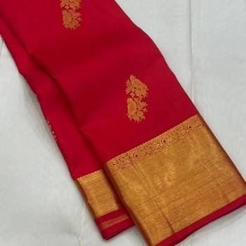 Red silk blend jacuard work festival saree with unstitched blouse piece 2