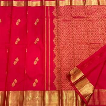 Red silk blend jacuard work festival saree with unstitched blouse piece 4