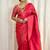 Red silk blend jacuard work festival saree with unstitched blouse piece