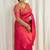 Red silk blend jacuard work festival saree with unstitched blouse piece