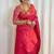 Red silk blend jacuard work festival saree with unstitched blouse piece