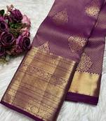 Wine silk blend jacuard work festival saree with unstitched blouse piece