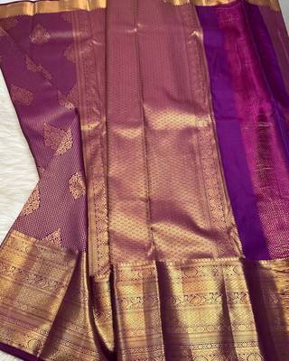 Wine silk blend jacuard work festival saree with unstitched blouse piece 4