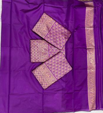 Purple silk blend jacuard work festival saree with unstitched blouse piece 5