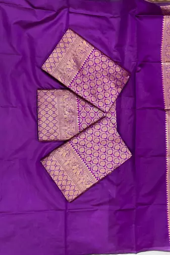 Purple silk blend jacuard work festival saree with unstitched blouse piece