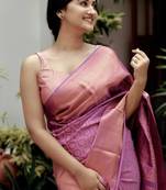 Pink silk blend jacuard work festival saree with unstitched blouse piece