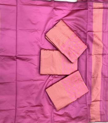 Pink silk blend jacuard work festival saree with unstitched blouse piece 5