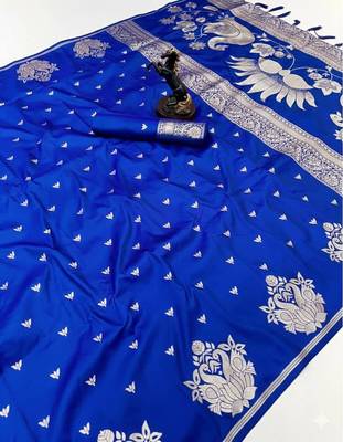 Blue silk blend jacuard work festival saree with unstitched blouse piece 2